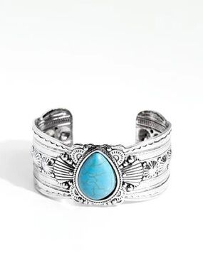 Turquoise Teardrop Silver Cuff Bracelet - Women Jewelry